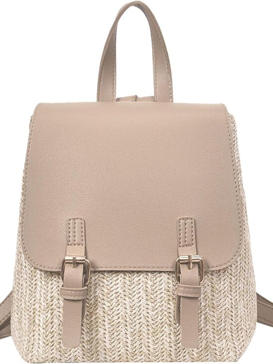 Women\'s Small Buckle Tan Straw Woven Backpack w/ Adjustable Straps main image 10